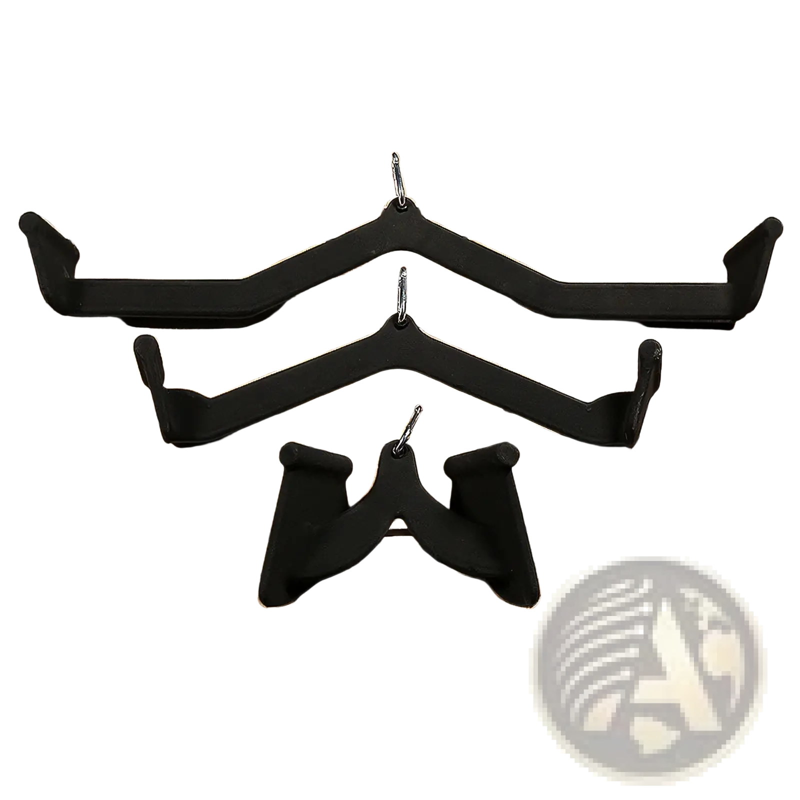 Black rubberized lat pulldown bar handles with metal hooks for gym cable attachment set