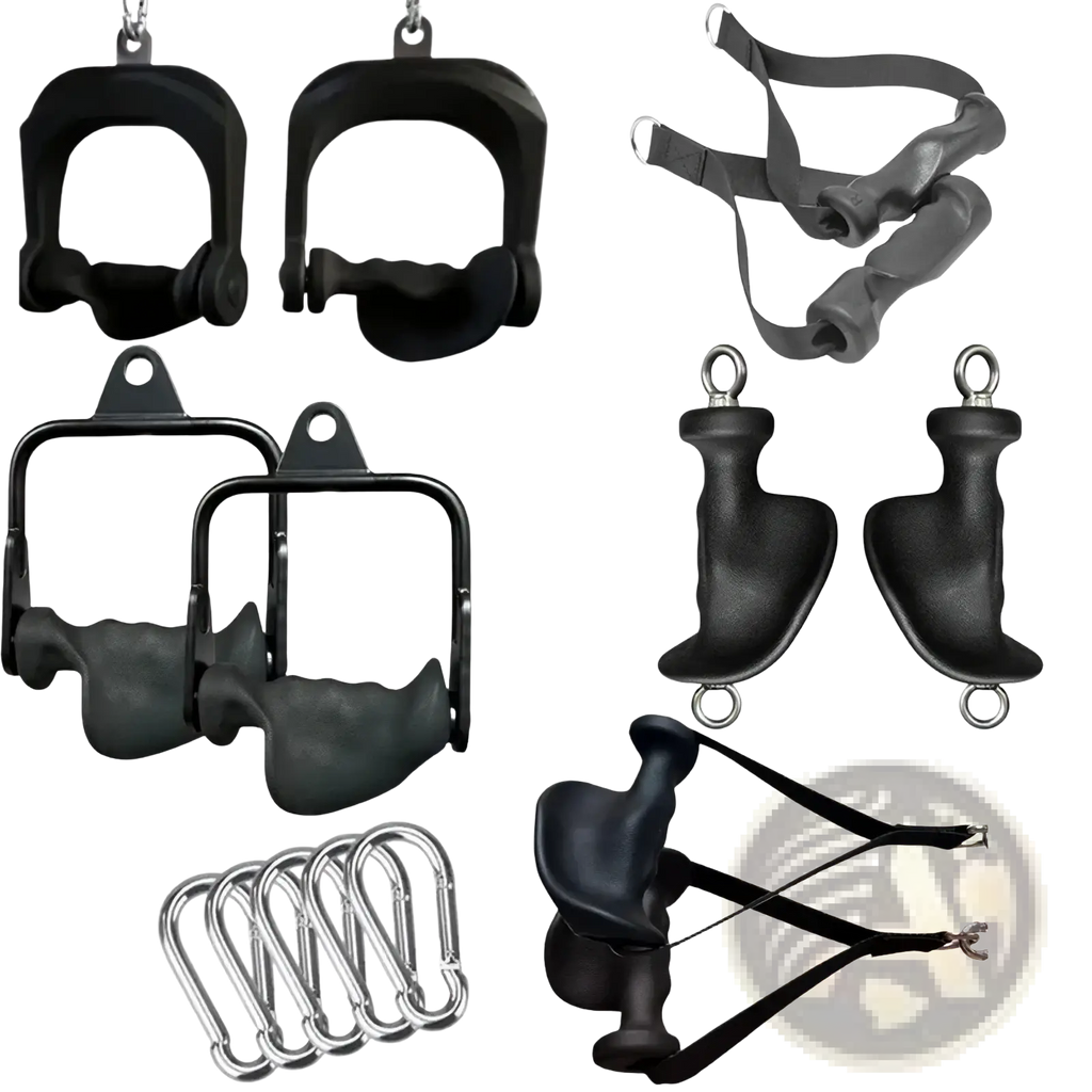 Black rubber-coated metal lat pulldown cable machine handle grips for home gym equipment showing back side