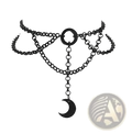 Layered black metal choker necklace with multiple chains and a dangling crescent moon pendant for stylish wear