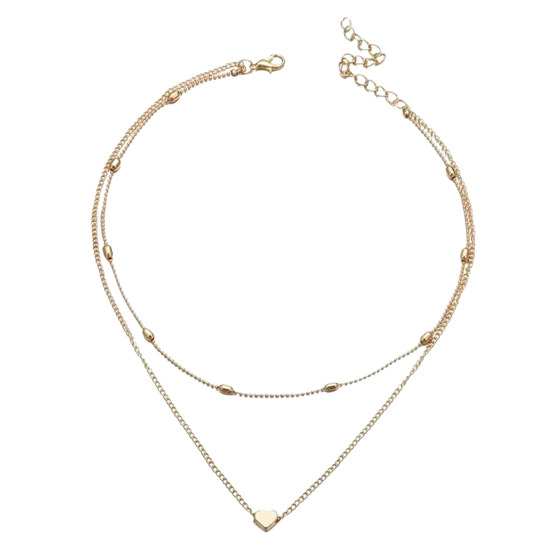 Gold-toned layered heart pendant necklace for women featuring delicate alloy jewelry with small oval beads avoid contact with warm water
