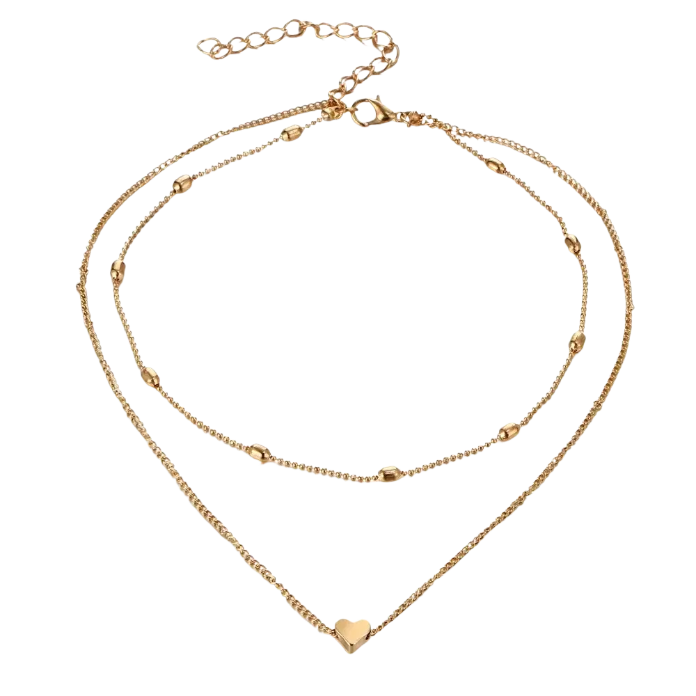Gold-toned layered heart pendant necklace for women with delicate beaded alloy jewelry to avoid contact with warm water