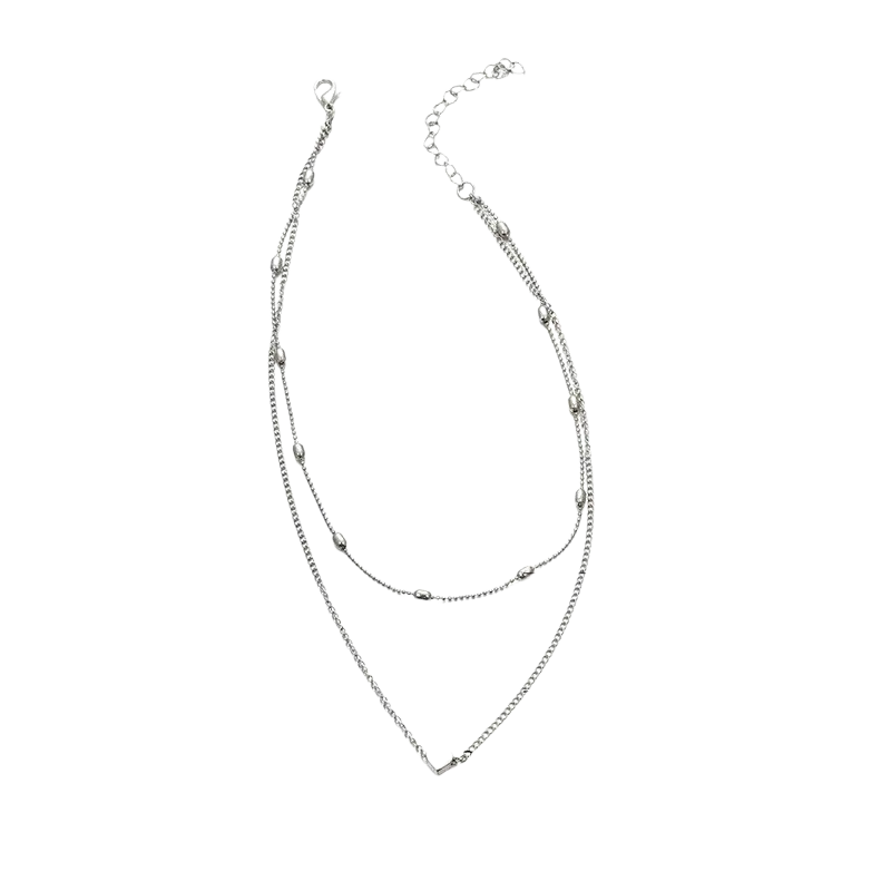 Silver double-layered alloy jewelry anklet with delicate chain links and heart charm designed for women to avoid contact with chemical substances