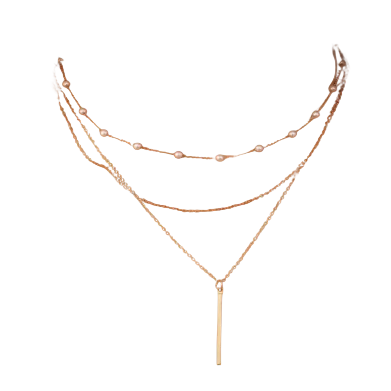 Layered pearl pendant necklace for women featuring a delicate rose gold choker with three strands and small pearls