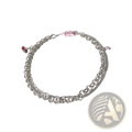 Layered silver opal and zircon crystal charm necklace with interlocking links and pink red gemstone accents