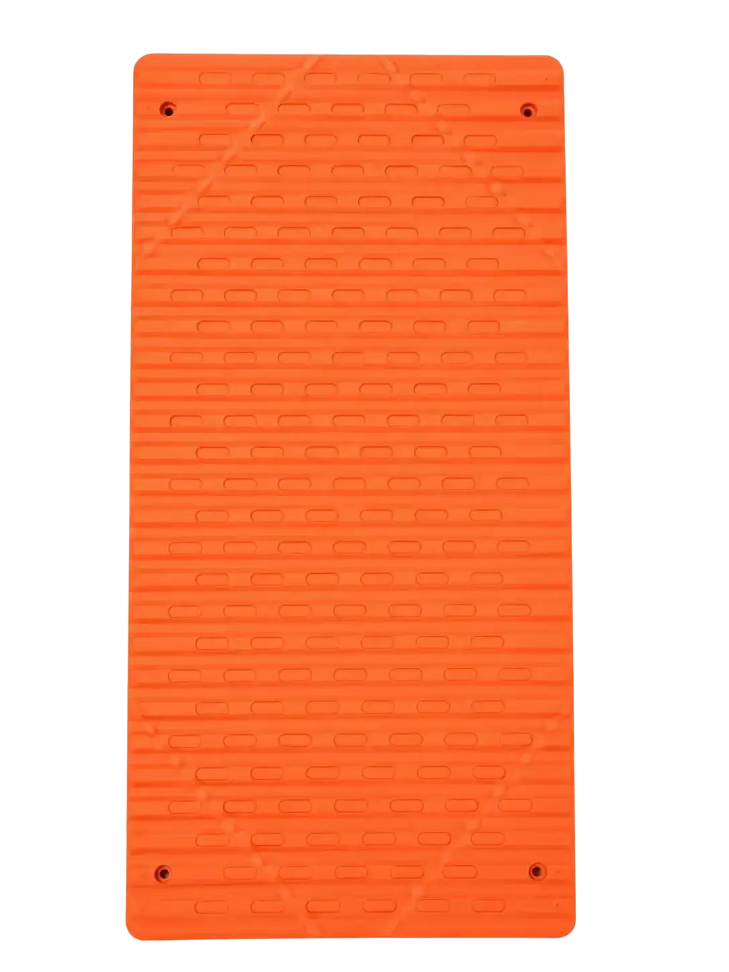 Bright orange silicone lazy bracket foldable phone stand with textured horizontal ridges and perforations on mat surface