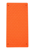 Bright orange silicone lazy bracket foldable phone stand with textured horizontal ridges and perforations on mat surface