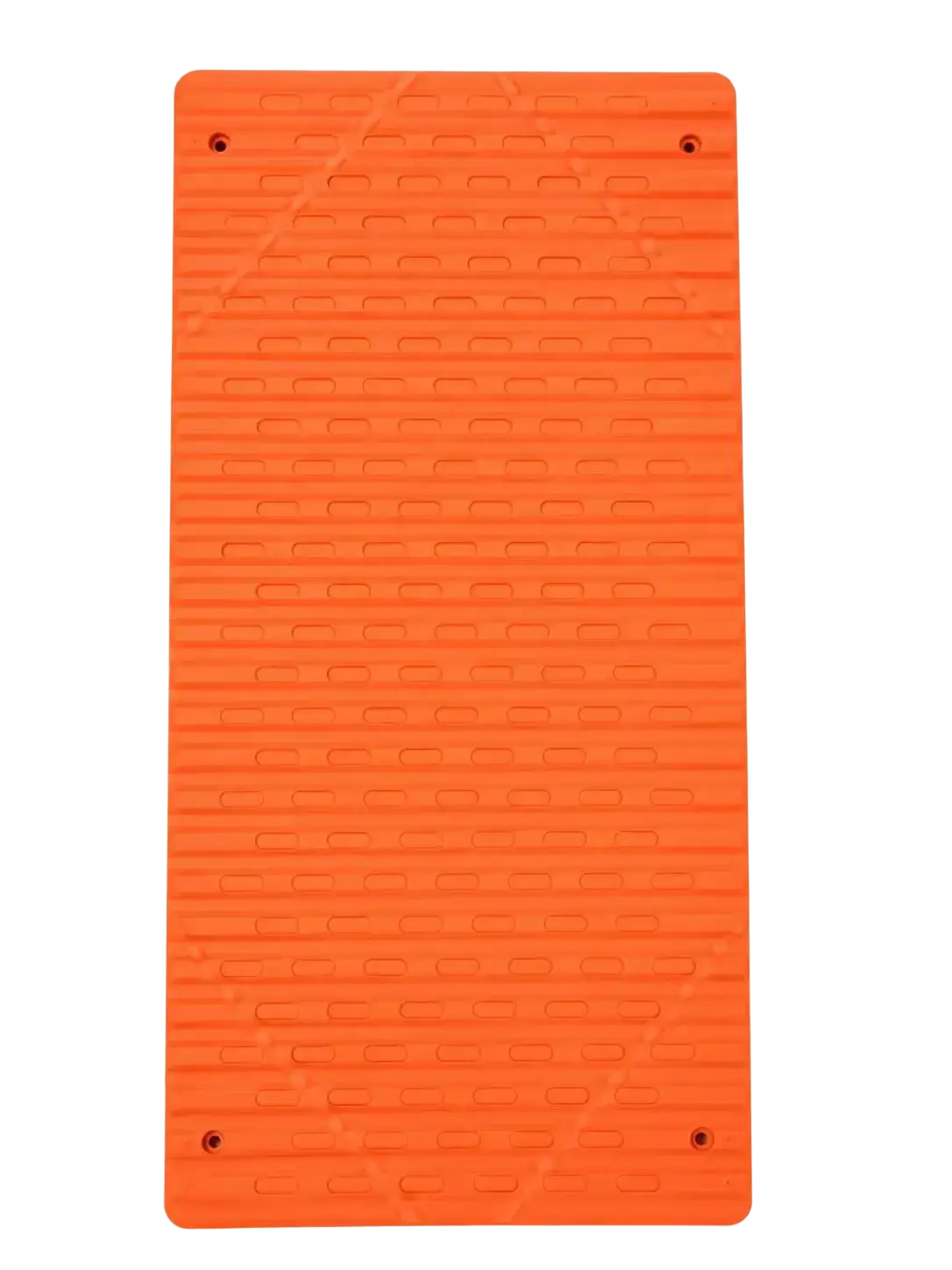 Bright orange silicone lazy bracket foldable phone stand with textured horizontal ridges and perforations on mat surface
