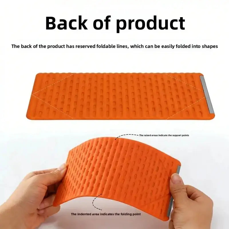 Orange silicone lazy bracket foldable phone stand with textured surface and silver edge strips