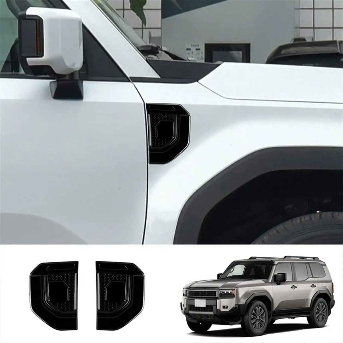 Black glossy air outlet cover trim made for 2023-2024 Toyota Land Cruiser 150 side mirror cover trim back side shown