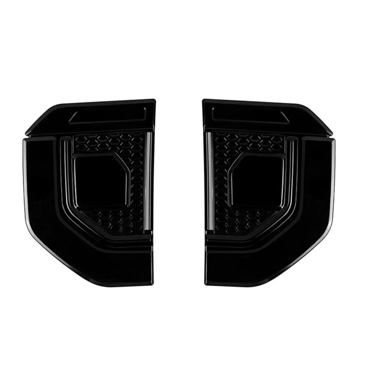 Lc250 air outlet cover trim glossy black made of black glossy plastic with a textured honeycomb pattern and angular design