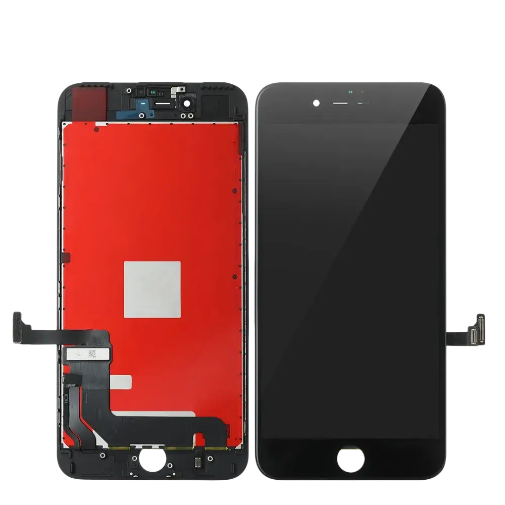 Black lcd screens and touch screen replacement assembly for iphone 7 plus showing front display and rear components