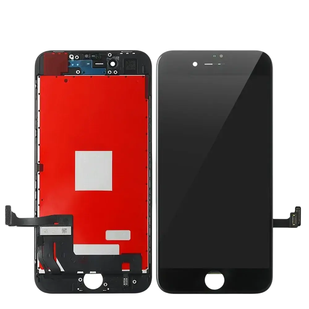 Black iphone 6s plus lcd screen and touch screen replacement showing front glass and internal red circuit side back view
