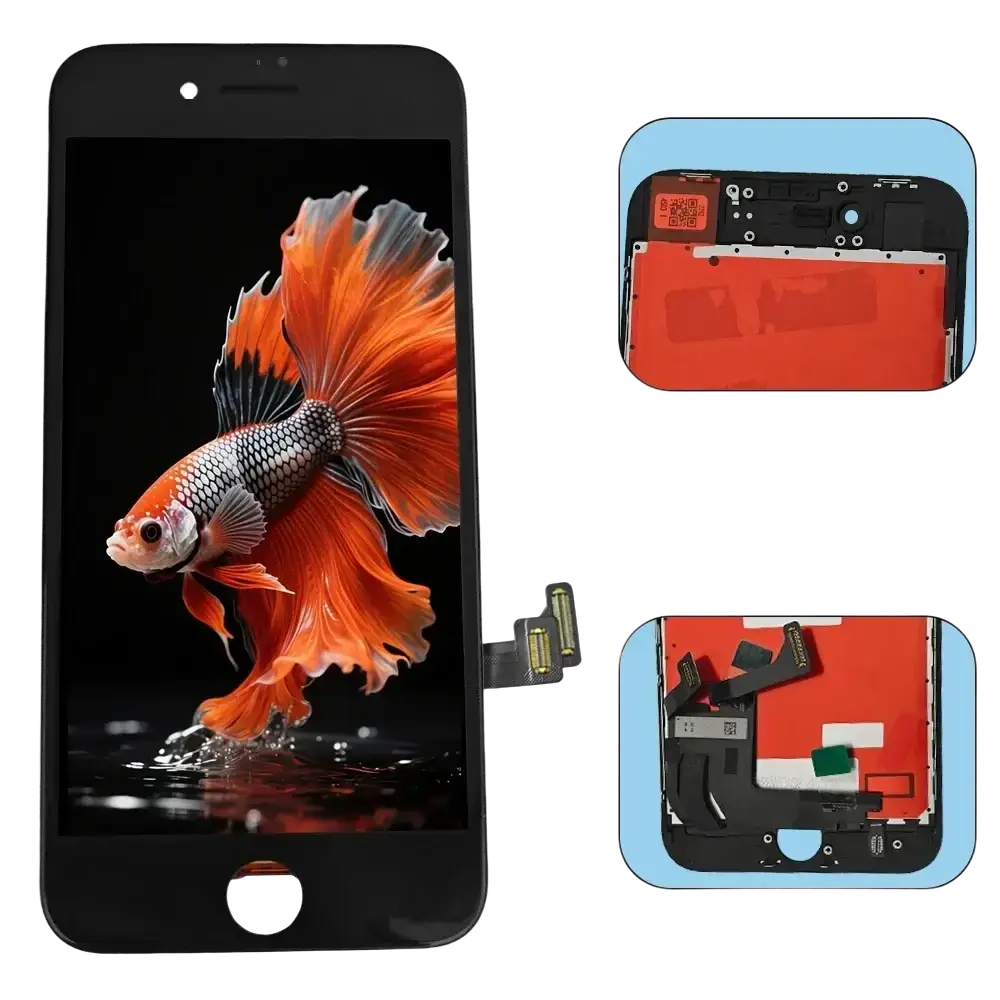 Black iPhone 7 lcd screen assembly with vibrant orange betta fish display red internal frame plus lcd touch screen replacement