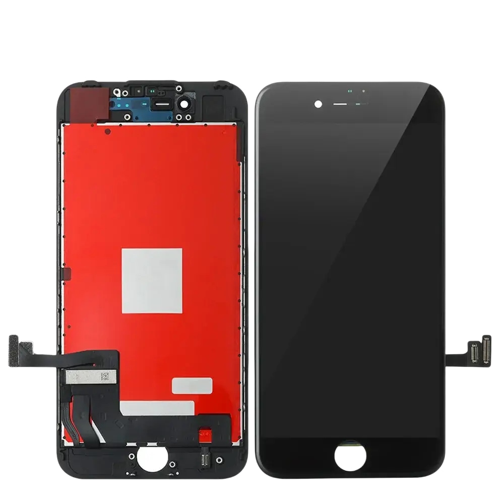 Black lcd screen assembly for iphone 7 showing internal components and front touch screen with plus lcd compatibility