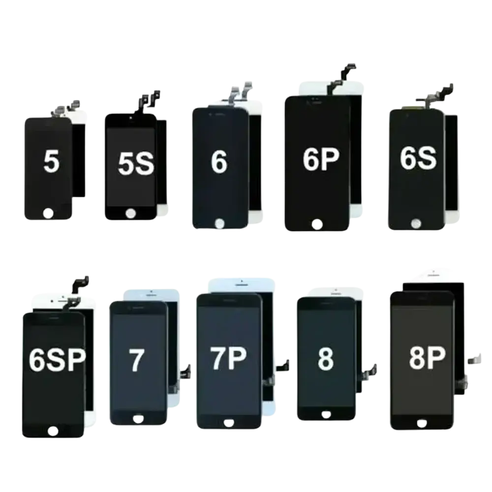 Black lcd screens and touch screen replacement assemblies for iphone 5 to 8 plus including plus lcd variants