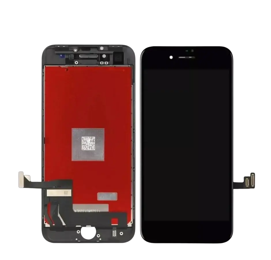 Black iPhone SE 2020 touchscreen assembly front and rear view with internal components for plus lcd screens replacement