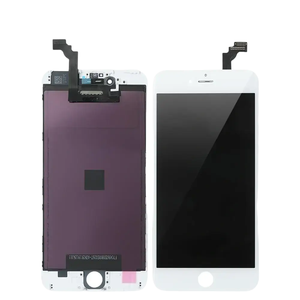 White lcd screen assembly for iphone 6 plus showing front touch screen and back lcd screens with connectors visible