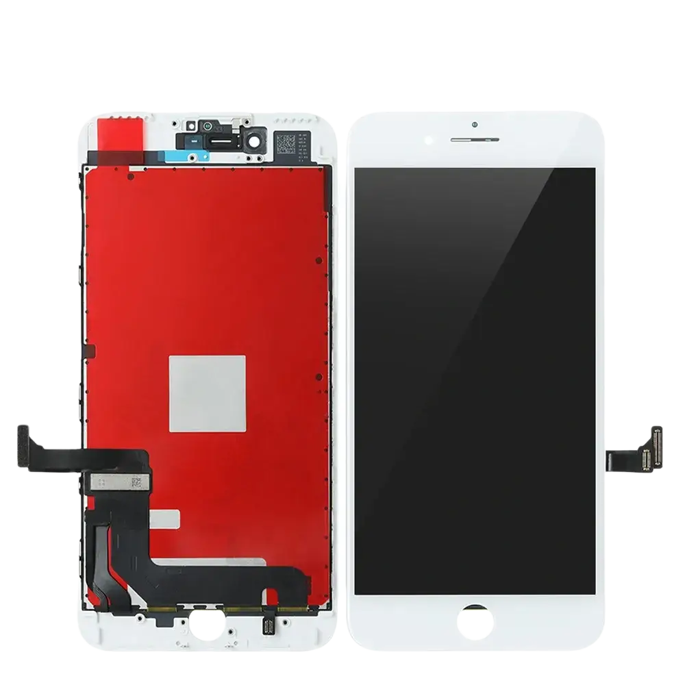 White lcd screen assembly for iphone 7 plus showing front touch screen and rear lcd screens components exposed