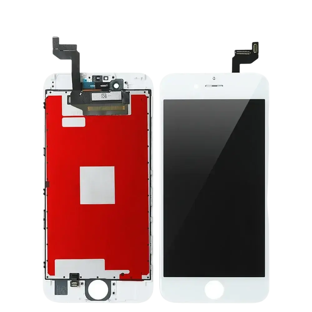 White iphone 5c lcd screen and touch screen replacement assembly with red internal components and black display panel