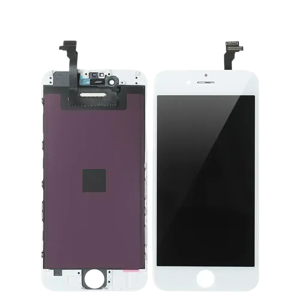 White iPhone 5s lcd screen and touch screen replacement showing front display and rear digitizer with internal components