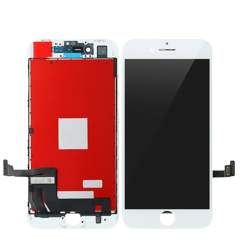 White iPhone 6 Plus lcd screen assembly with red internal panel and black display for touch screen replacement
