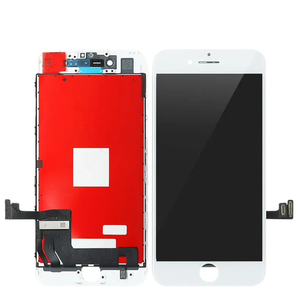 White lcd screen assembly for iphone 7 showing front touch screen and rear component side for lcd screens replacement
