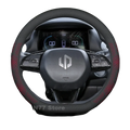 Leapmotor T03 leather steering wheel cover in black and red with perforated design and textured grip for enhanced control