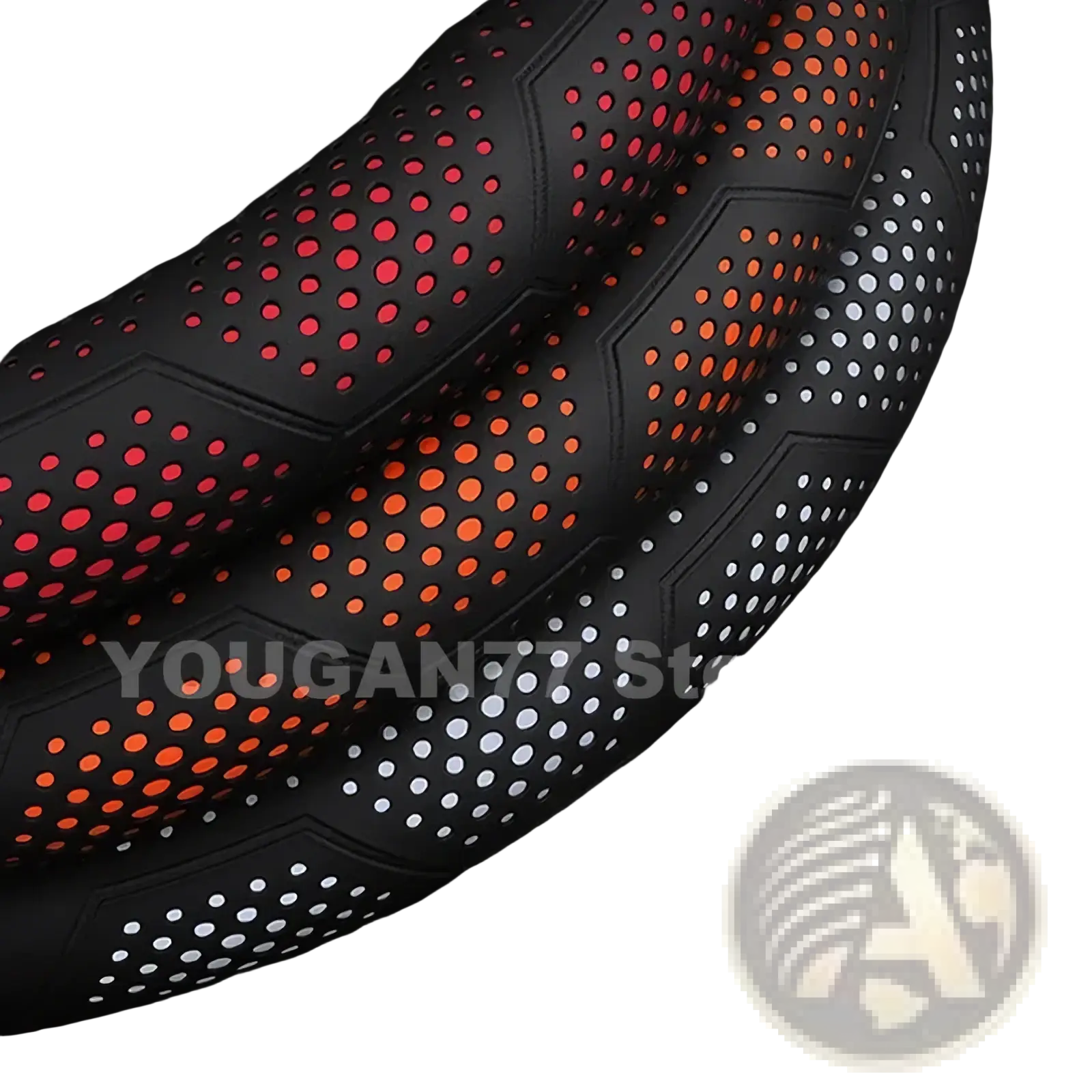 Black ultra-thin leather steering wheel cover with red orange white 3d perforated design for Leapmotor T03
