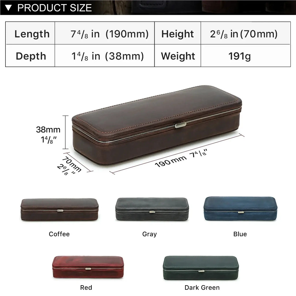 Brown leather 3 slot pen case with silver-toned clasp and stitched edges for retro stationery organization