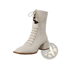 Cream-colored leather ankle boots with lace-up front square toe and block heel ideal for winter wear