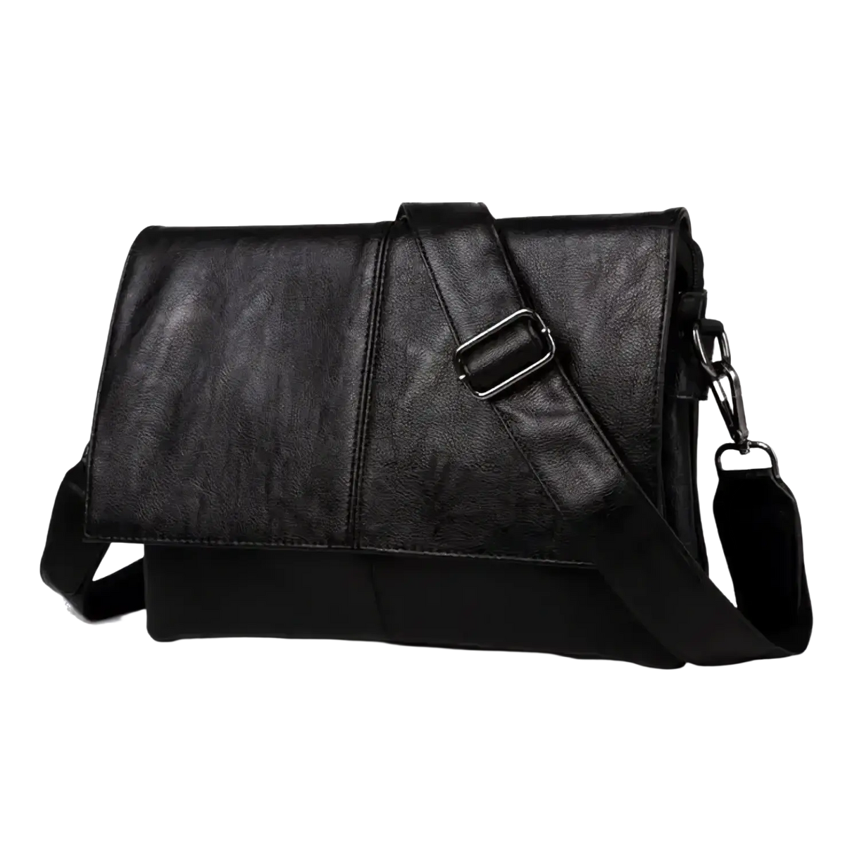 Black leather bag men messenger crossbody with textured surface and adjustable strap for versatile use