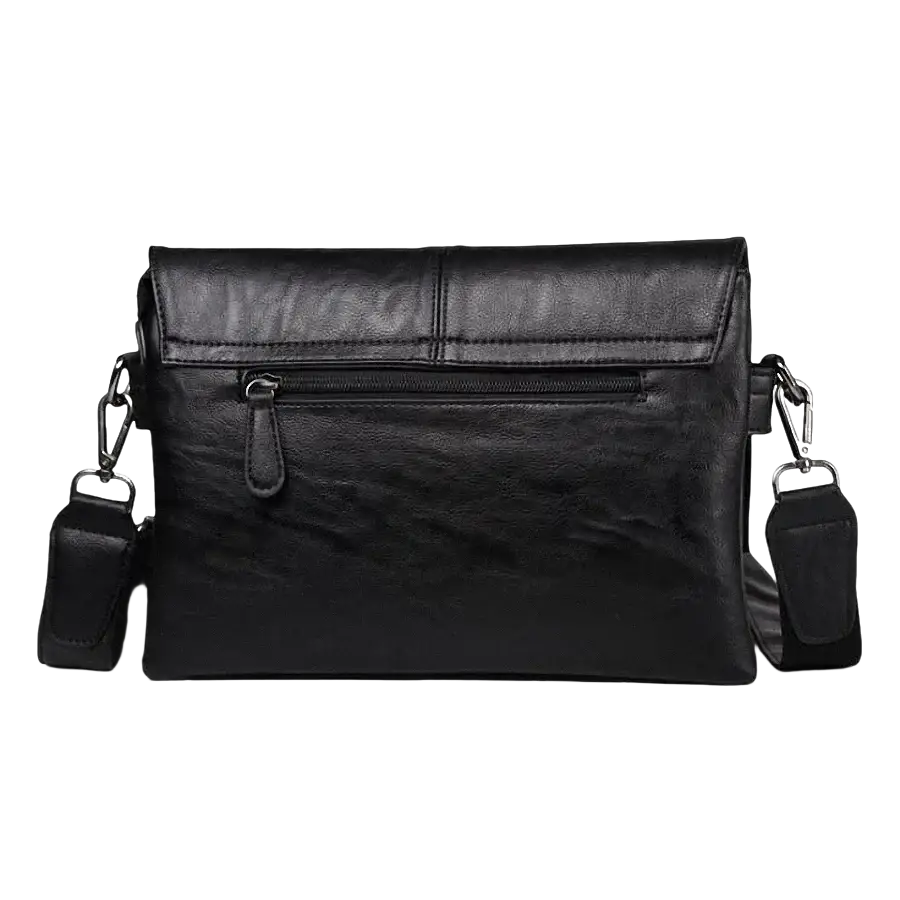 Black leather bag men messenger crossbody bag with flap closure and adjustable shoulder strap made of pu material