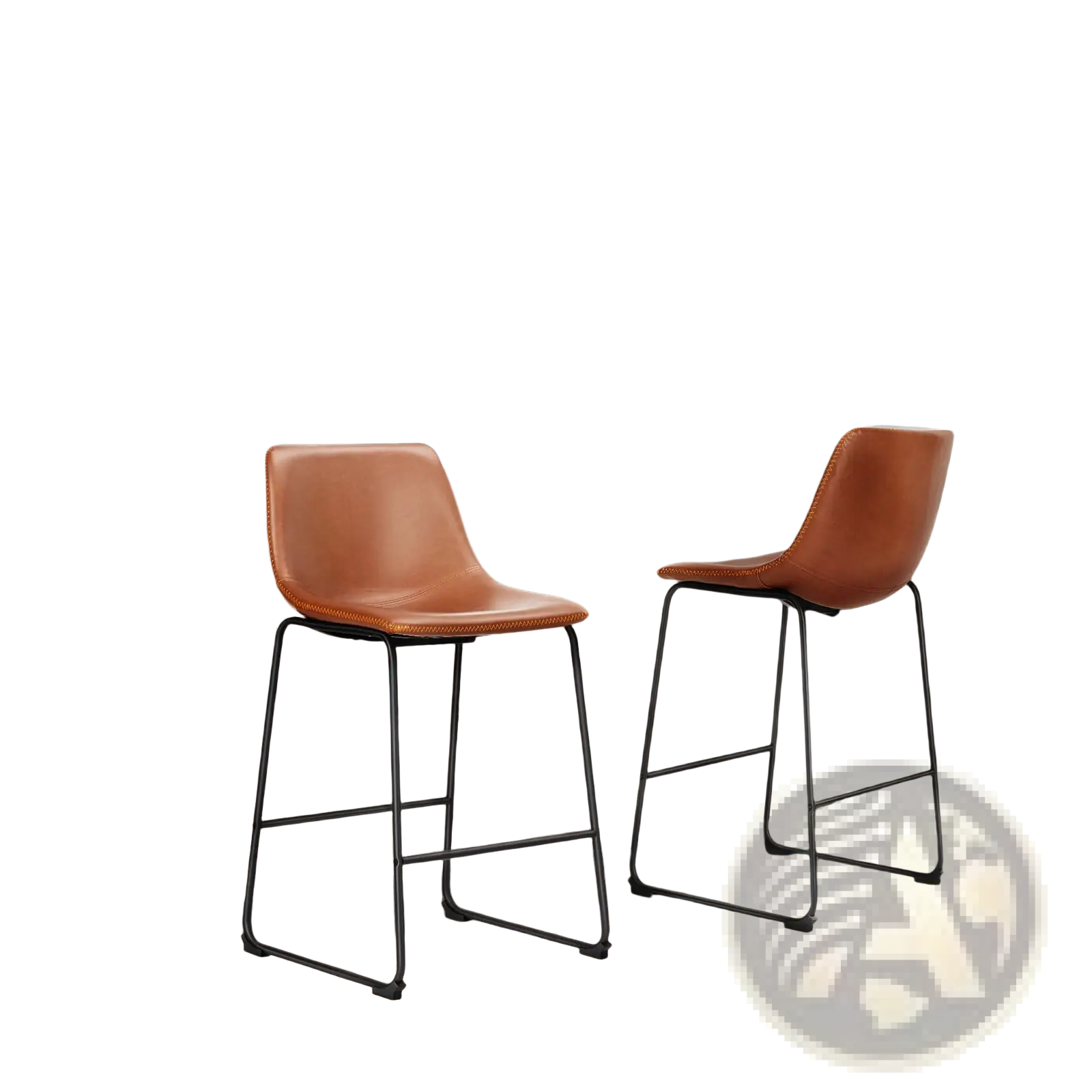 Brown leather bar stools set of 2 with black metal frames mid century counter chairs for kitchen or bar seating