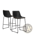 Black leather bar stools set of 2 with metal frames and gold stitching mid century counter chairs