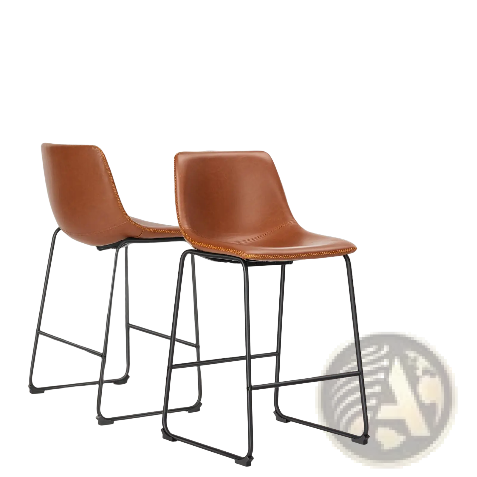 Tan leather bar stools set of 2 with black metal frames for mid century style counter seating