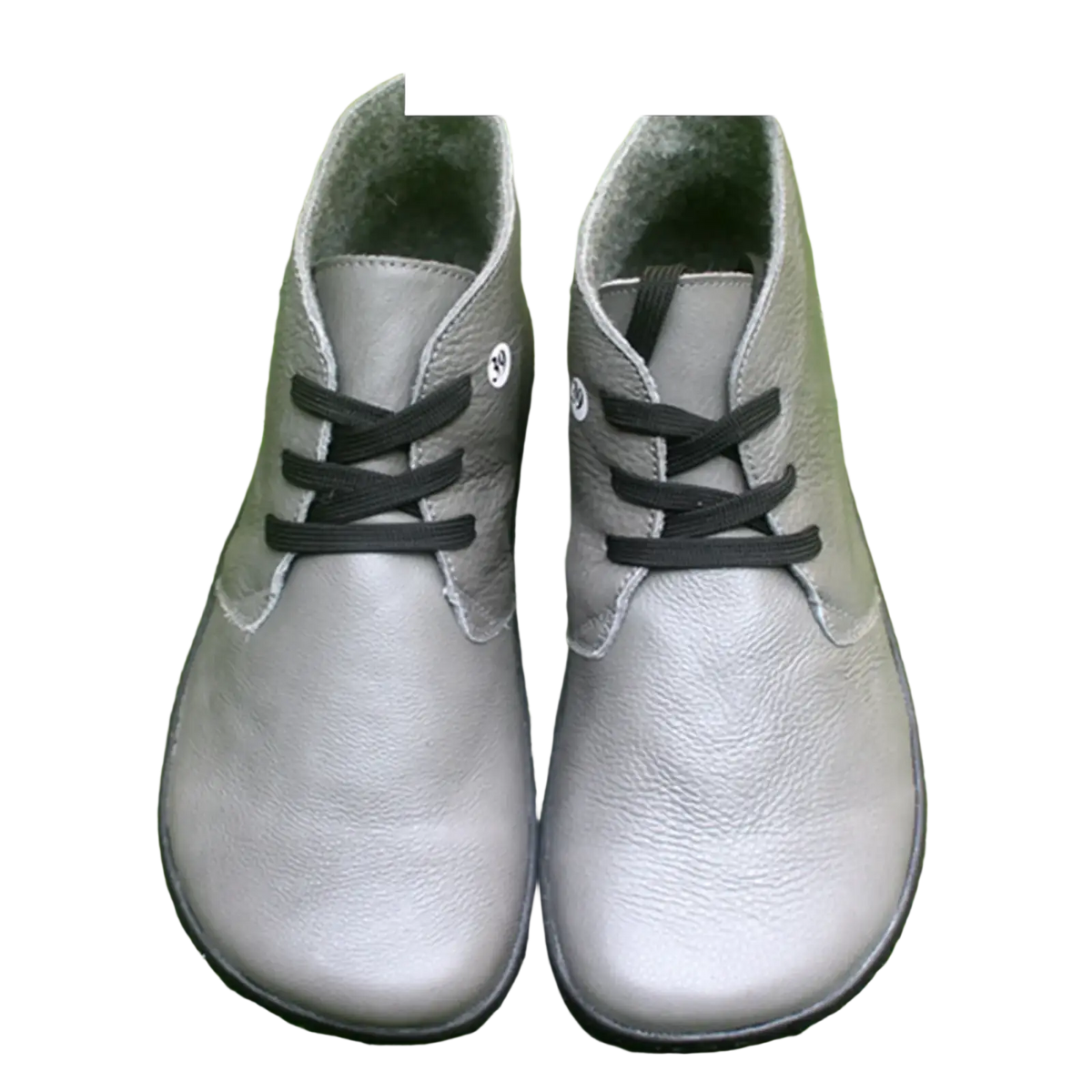 Gray genuine leather ankle boots with black laces soft rounded toe wool lined wide toe zero drop barefoot design