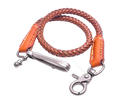 Leather biker wallet chain with braided brown leather, orange leather ends, and silver-toned metal clasps for punk jeans accessory