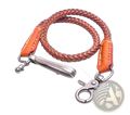 Leather biker wallet chain with braided brown leather, orange leather ends, and silver-toned metal clasps for punk jeans accessory