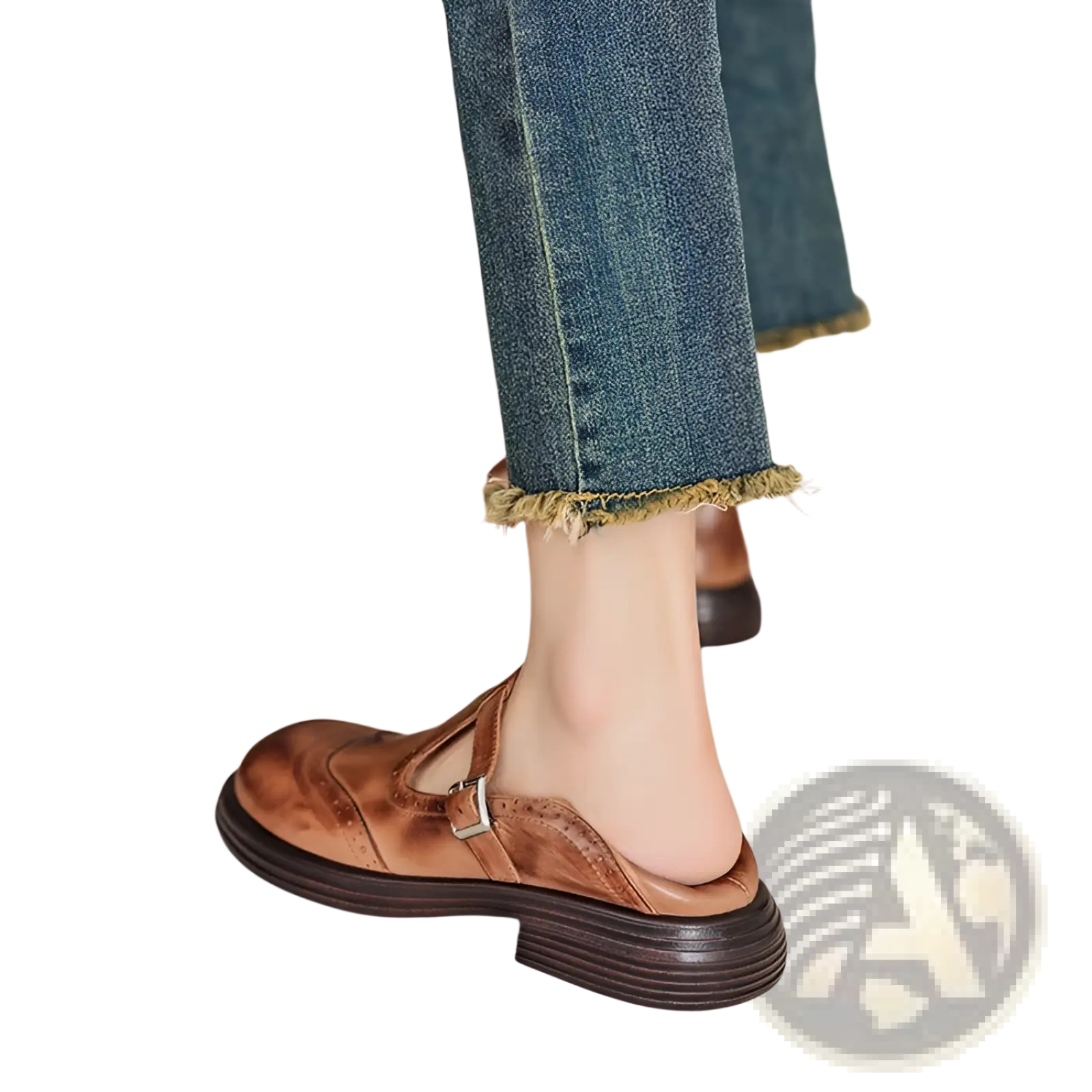 Brown leather mule sandals with buckle strap and layered heel complement leather brogue mary jane shoes for women brown black