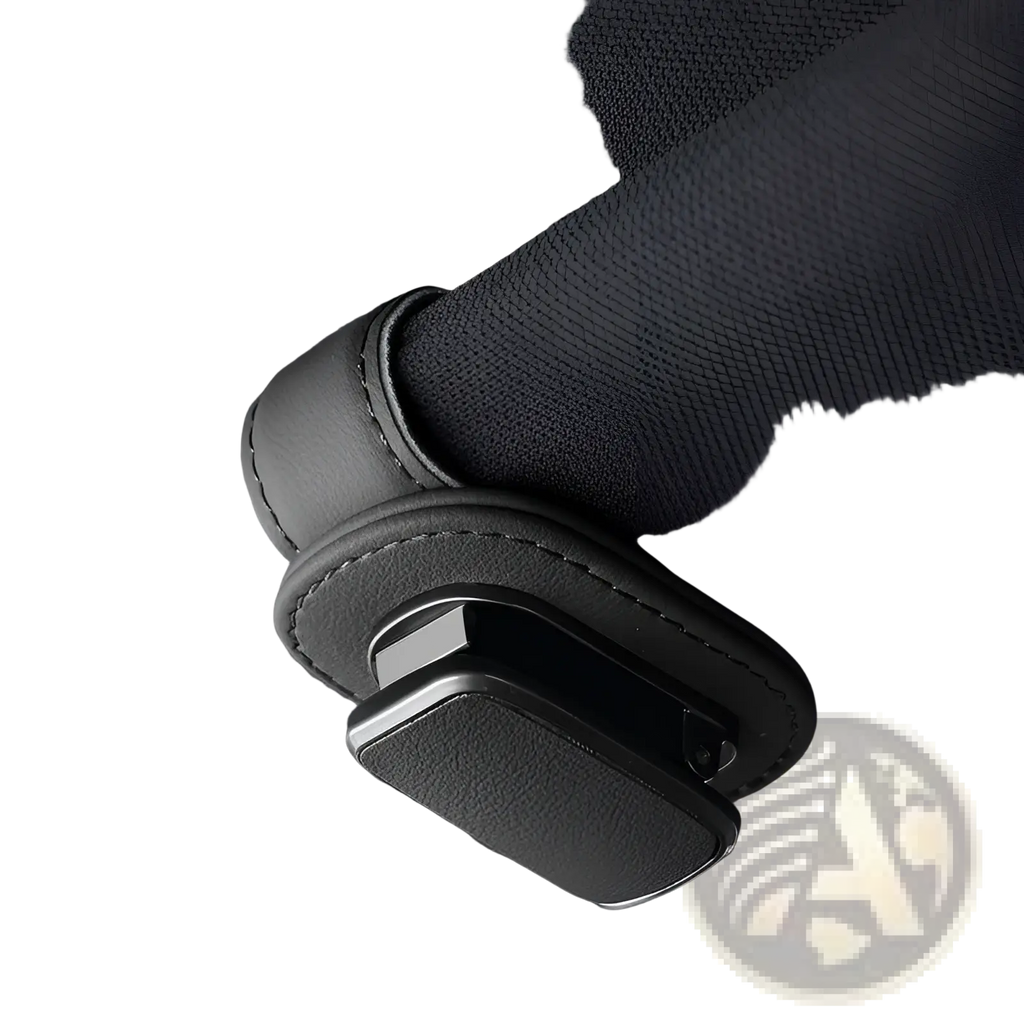 Black leather car glasses clip holder with sleek metallic clasp for secure pu leather case storage