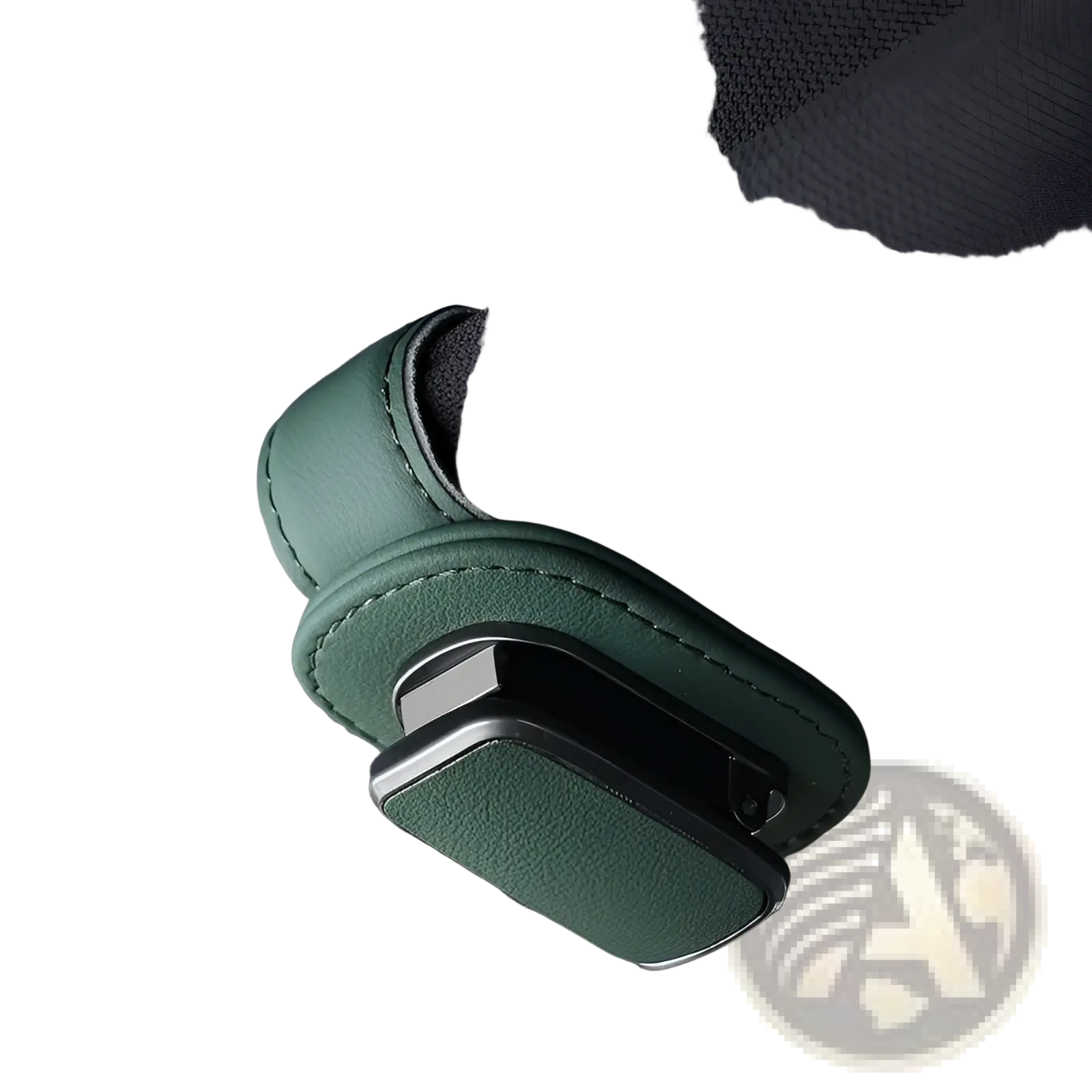 Green leather car glasses clip holder with black magnetic clasp and pu leather case for secure storage