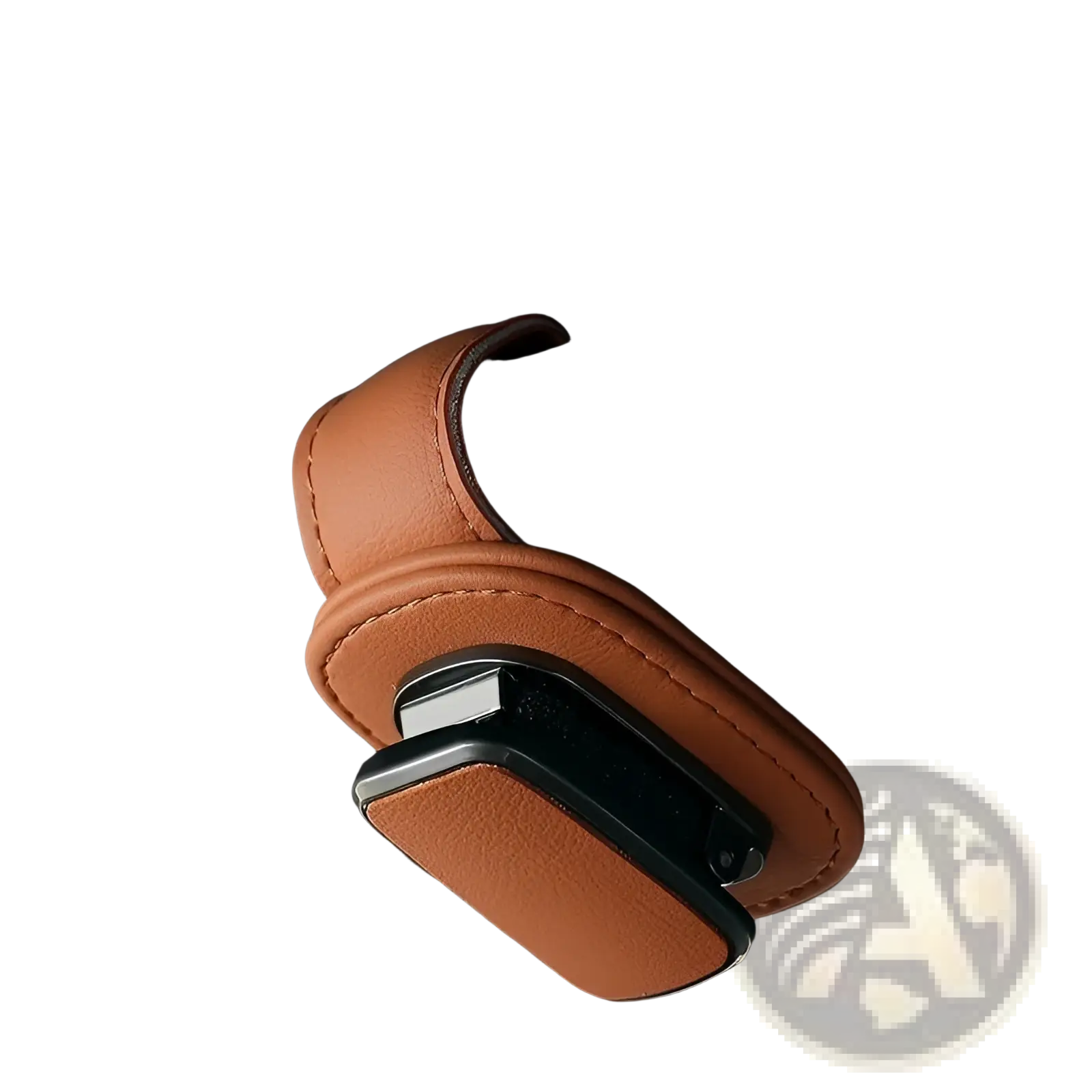 Brown leather car glasses clip holder with black metal clasp in pu leather case for secure storage