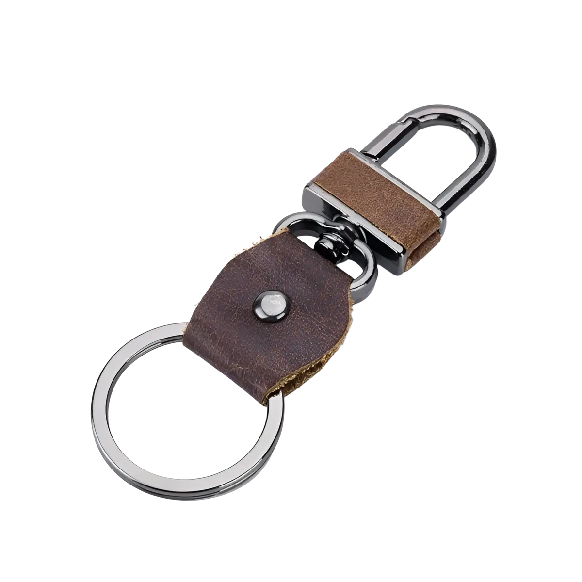 Leather car key chain brown bullcaptain keychain with dark brown leather strap metallic hardware and silver-toned ring