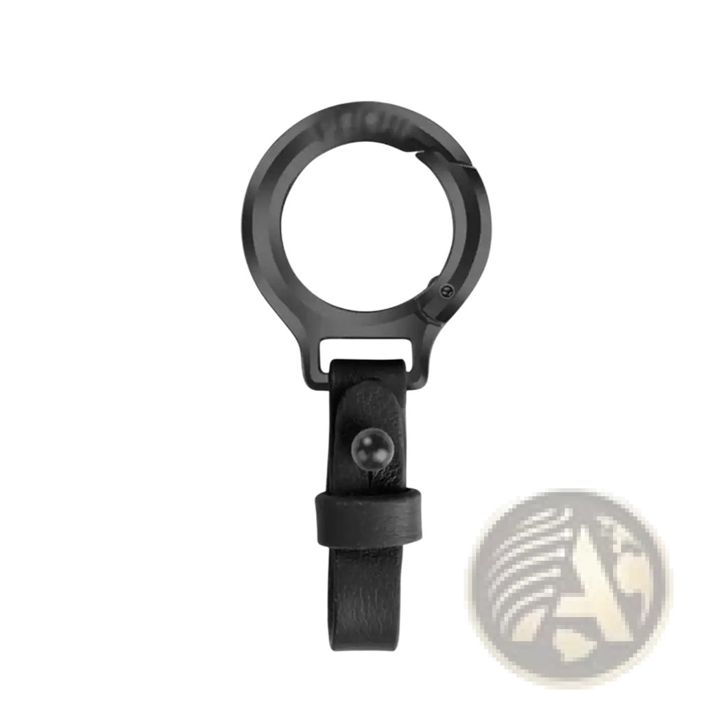 Black metal carabiner leather car keychain with silver toned button durable metal key ring holder gift