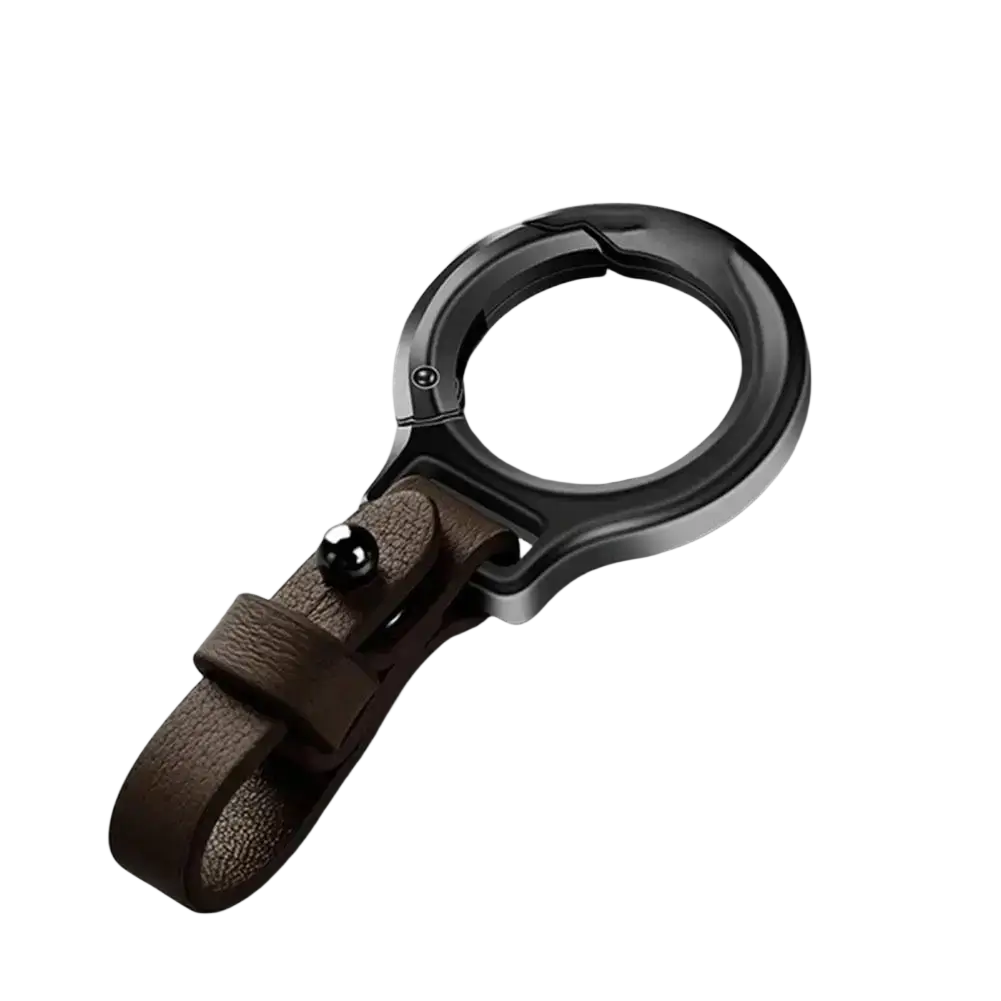 Black and silver metal key ring with brown leather strap durable leather car keychain holder gift