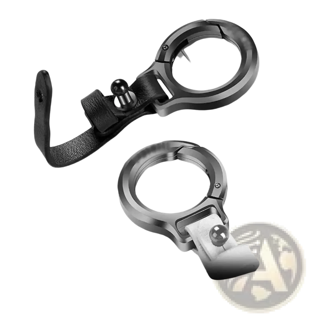 Black leather car keychain with durable metal ring and ball joint designed for secure attachment and gifting