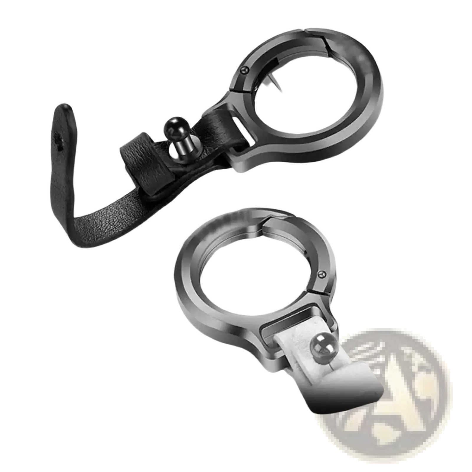 Black leather car keychain with durable metal ring and ball joint designed for secure attachment and gifting
