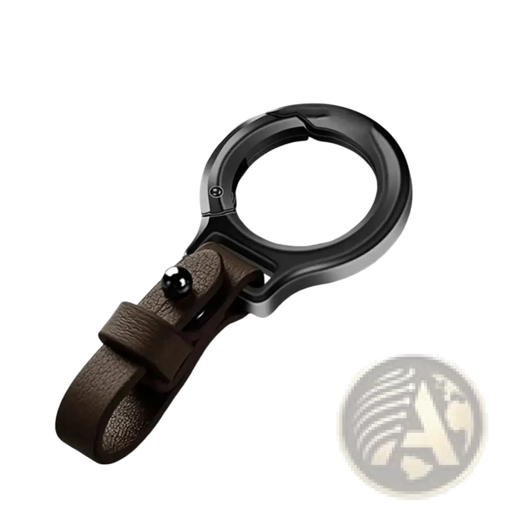 Black and silver metal key ring with brown leather strap durable leather car keychain holder gift