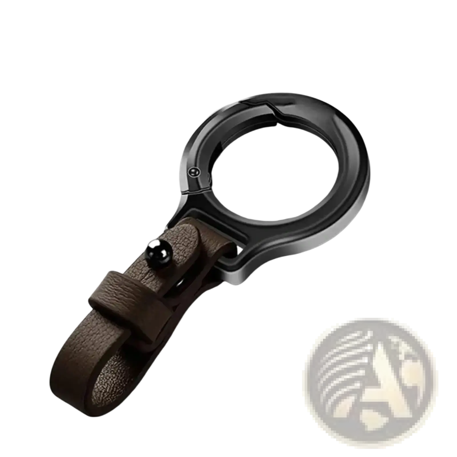 Black and silver metal key ring with brown leather strap durable leather car keychain holder gift