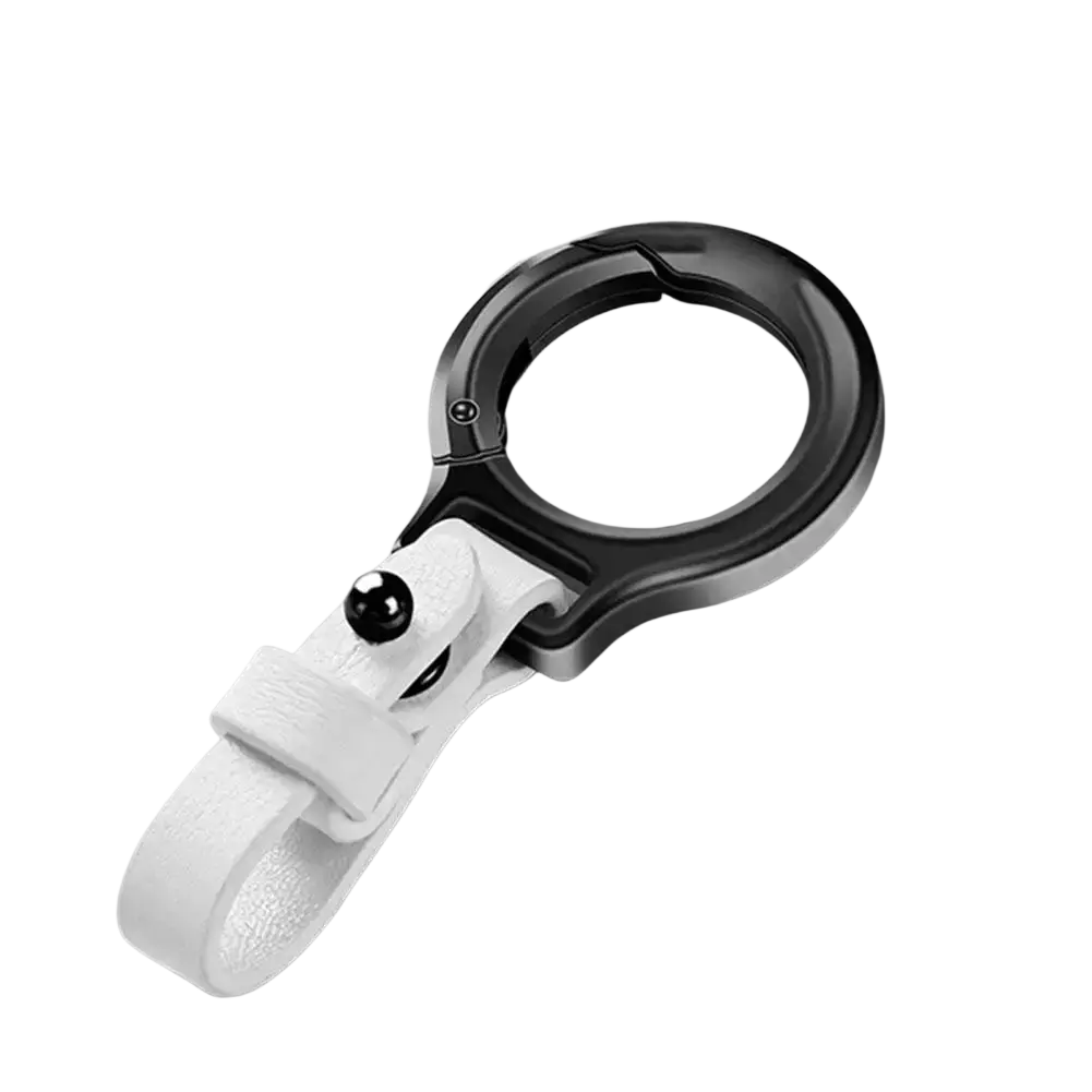 White leather strap keychain with durable black metal ring and ball accent for car key holder gift